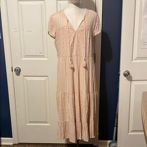 Pink Tiered Tie Front Midi Sundress
